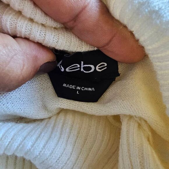 Bebe y2k Sz L ivory Rhinestone sweater top - Picture 6 of 7